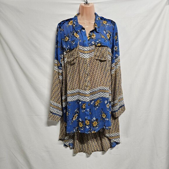 Aratta Silent Journey Women Hi-lo tunic Top Blouse Shirt Size L Floral Button Up - Picture 2 of 14